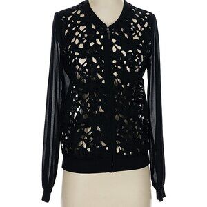 Alythea floral shear zip up, black, size Large